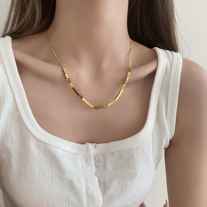 Wholesale Small Square Snake Bone Chain Titanium Steel Necklaces